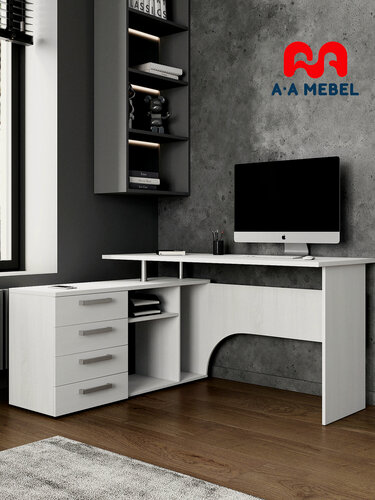 Изображение товара Стол Алькор письменный компьютерный с ящиками и полками угловой 135х58х75 см белый