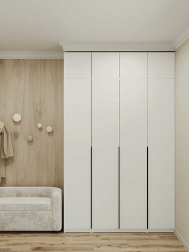 Изображение товара Распашной шкаф для одежды и хранения вещей Сеул, 4 двери, с антресолью, 160.1х50.6х260 см, Белый текстурный