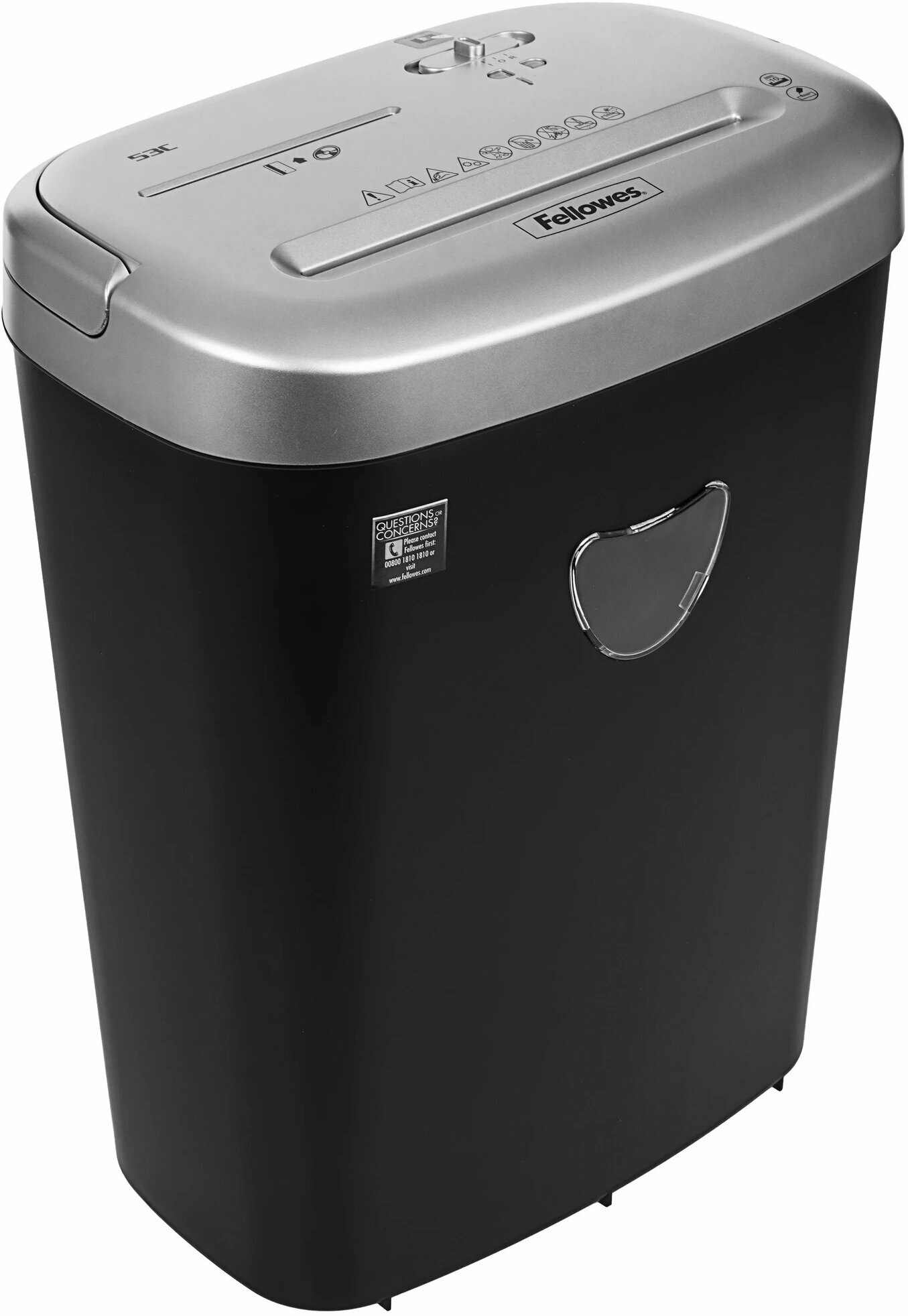 Шредер Fellowes PowerShred 53С черный/серый (секр. P-4) фрагменты 10лист. 23лтр. скрепки скобы пл. карты CD
