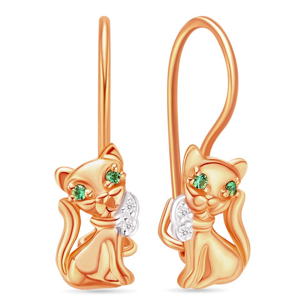 Серьги 585GOLD, красное золото, 375 проба, родирование, фианит, , красный
