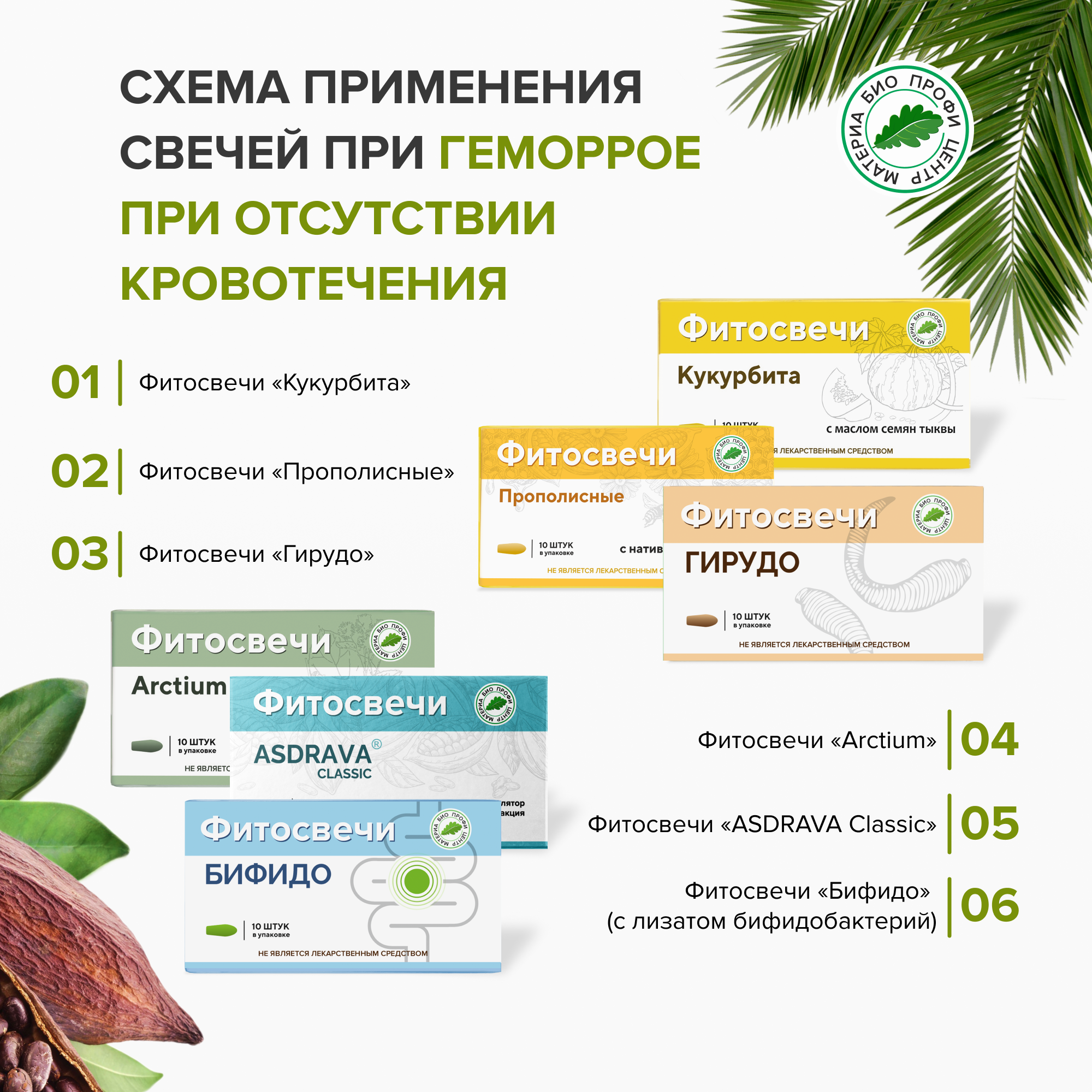 Картинки Набор свечей от геморроя при отсутствии кровотечения, 7 уп. Прополисные, Гирудо, Arctium, ASDRAVA CLASSIC, Бифидо
