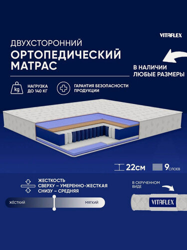 Изображение товара Матрас пружинный 155х190 cм Vitaflex Medicine MSk, ортопедический, анатомический, с кокосом, ППУ, в рулоне