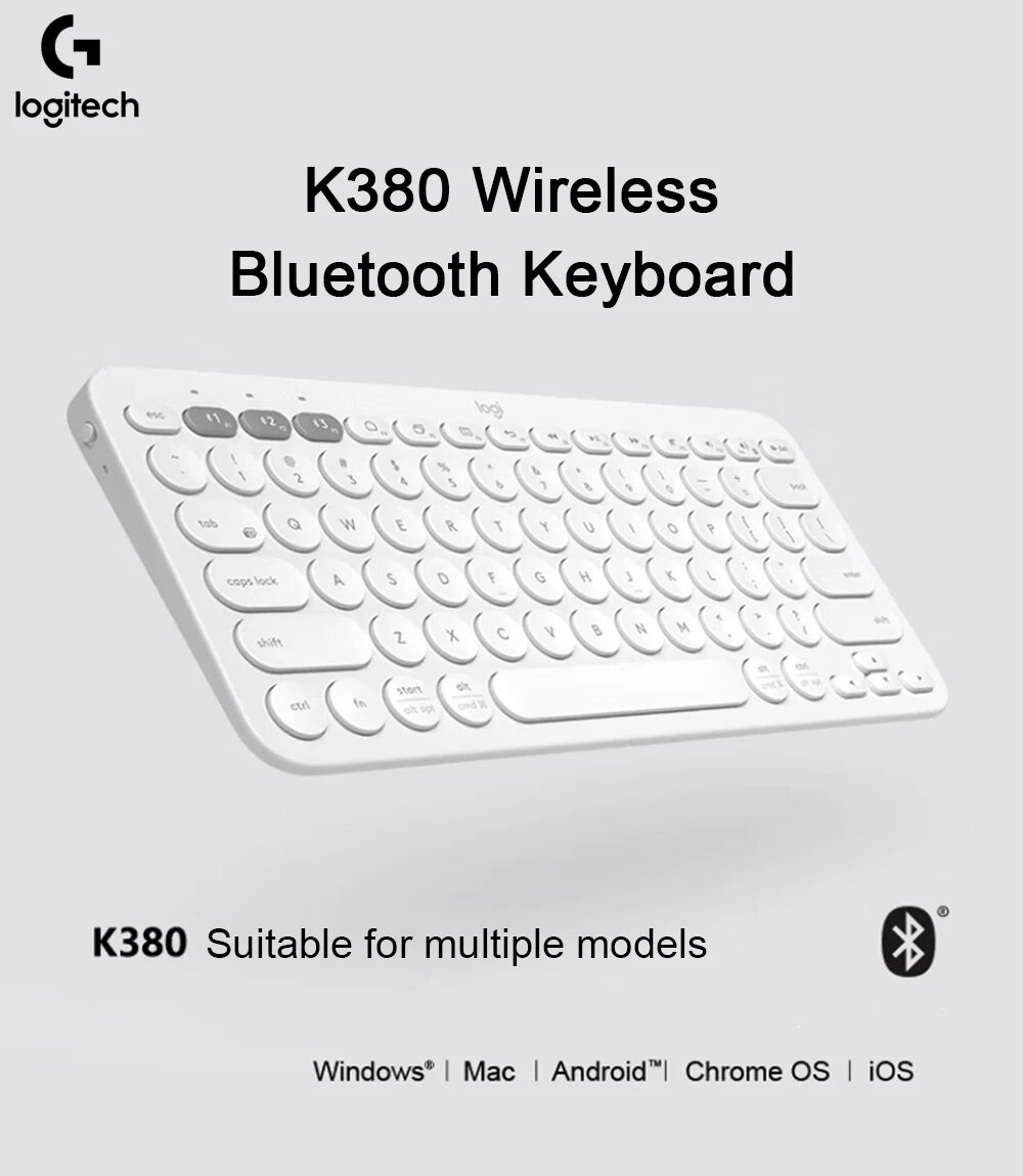 Клавиатура LOGITECH K380 Multi-Device Bluetooth Keyboard - OFF-WHITE - RUS, беспроводной