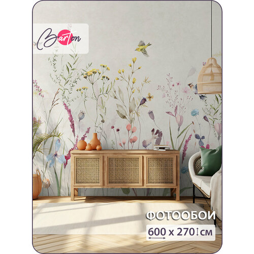 фото Фотообои на стену флизелиновые 3d растения цветы птицы 600x270 см bartonwall f092-b barton wallpapers