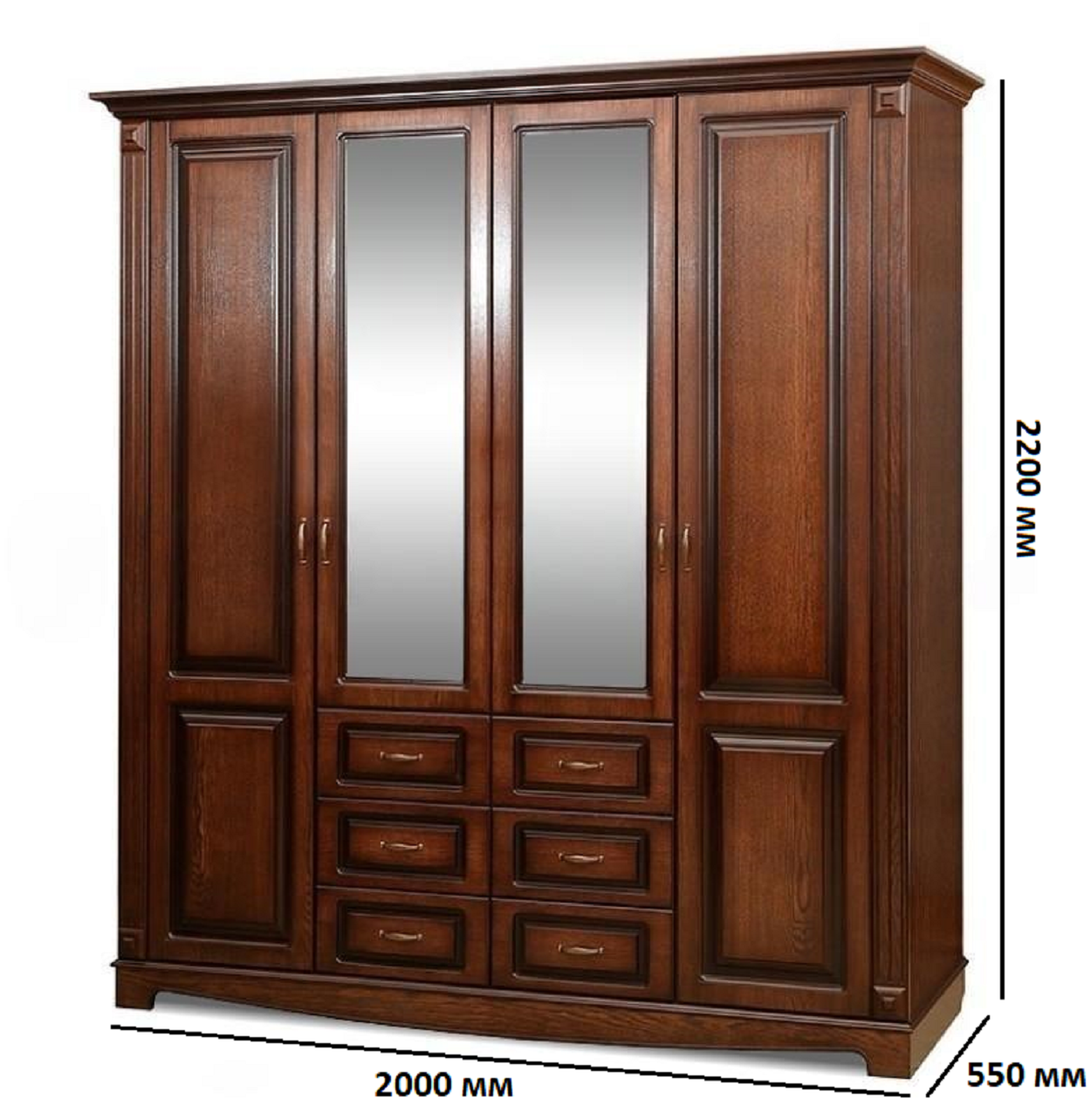 Шкаф ммк древ  Венетто 4 х ств  грецкий орех 2 5   тонировка  200 55 220 