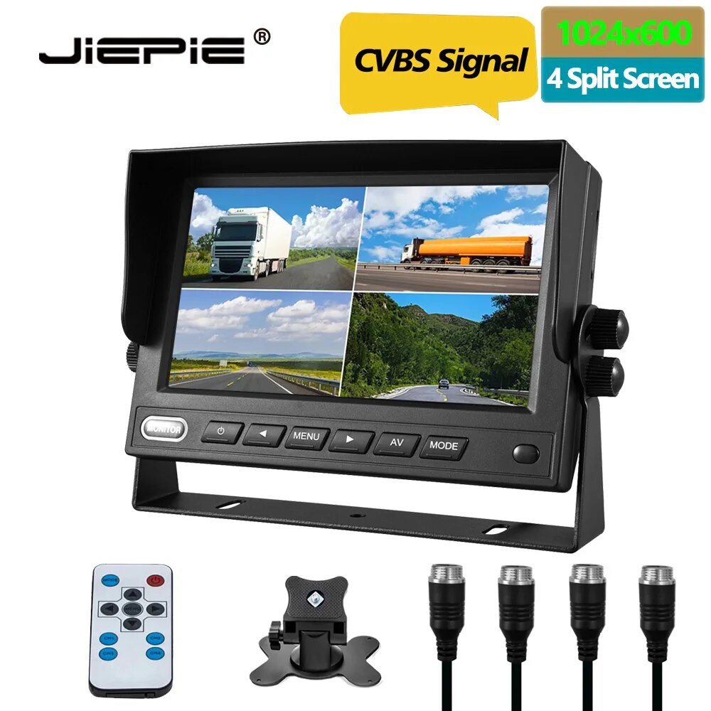7-дюймовый четырехэкранный монитор с разделенным экраном 4-канальный вход видеокамеры для камеры заднего вида/боковой камеры только вход камеры CVBS Quad Split Monitor
