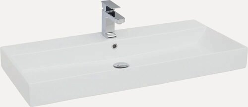 Изображение товара Мебельная раковина Aquanet Sanovit Slim Synergy 98 накладная, фаянсовая, со встроенным сливом-переливом, белая, раковина для ванной, прямоугольная