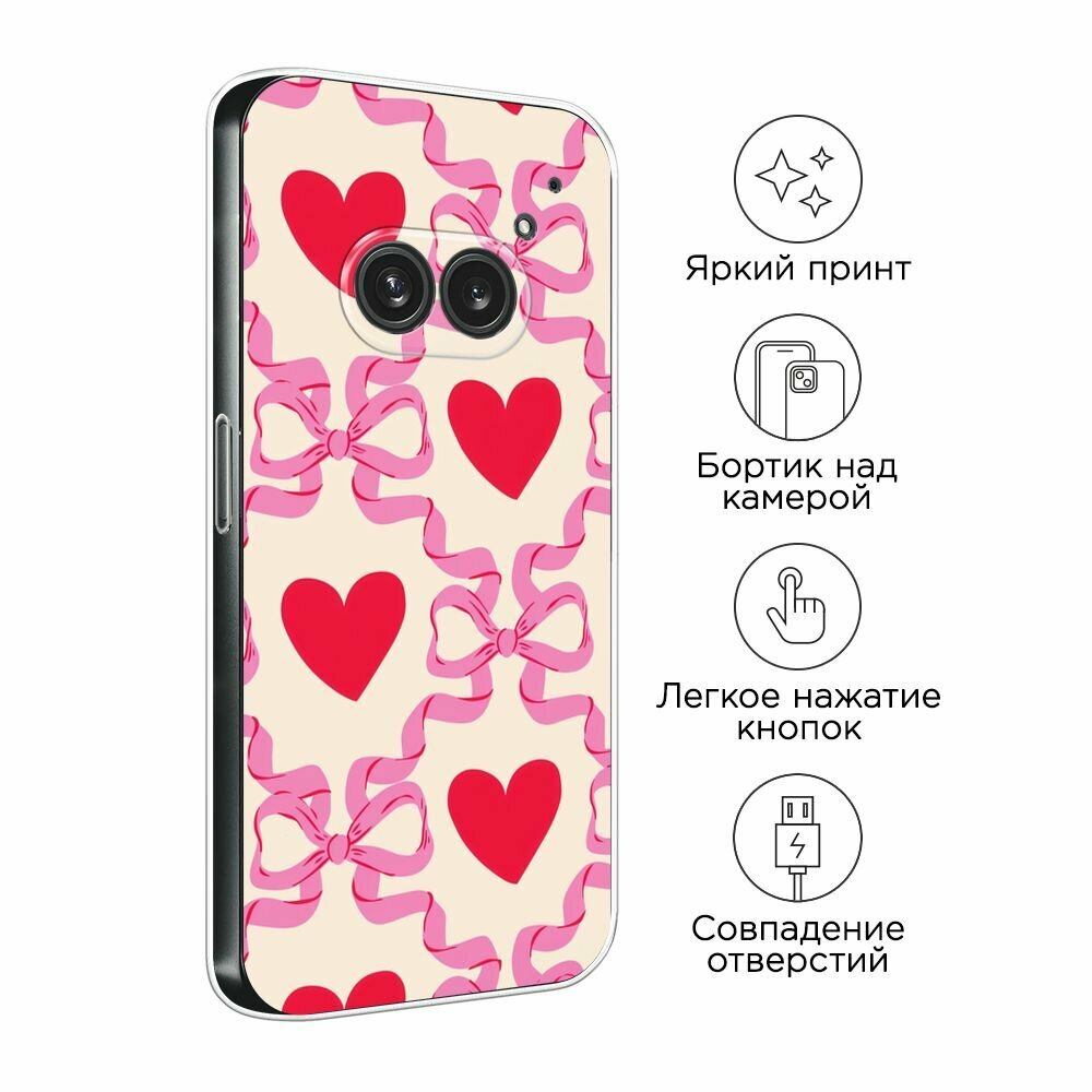 Чехол на Nothing Phone 2a/2a Plus / Нотинг Фон 2а/2a Плюс с принтом "Hearts and ribbons 1 - 14 февраля" — фото 1