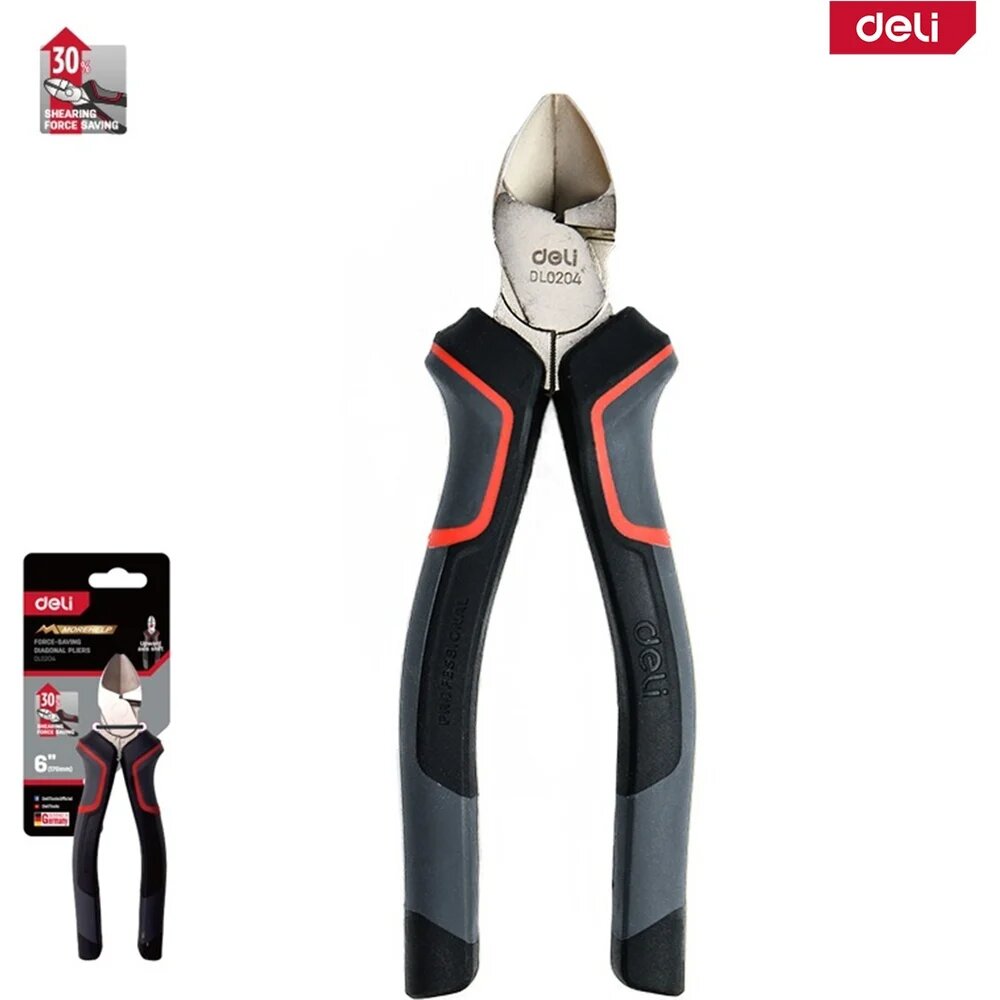 DELI Профессиональные диагональные бокорезы 160мм DL0204 (Cr-V эксцентриковый шарнир антикоррозийное покрытие трехкомпонентная прорезиненная рукоять) 183301
