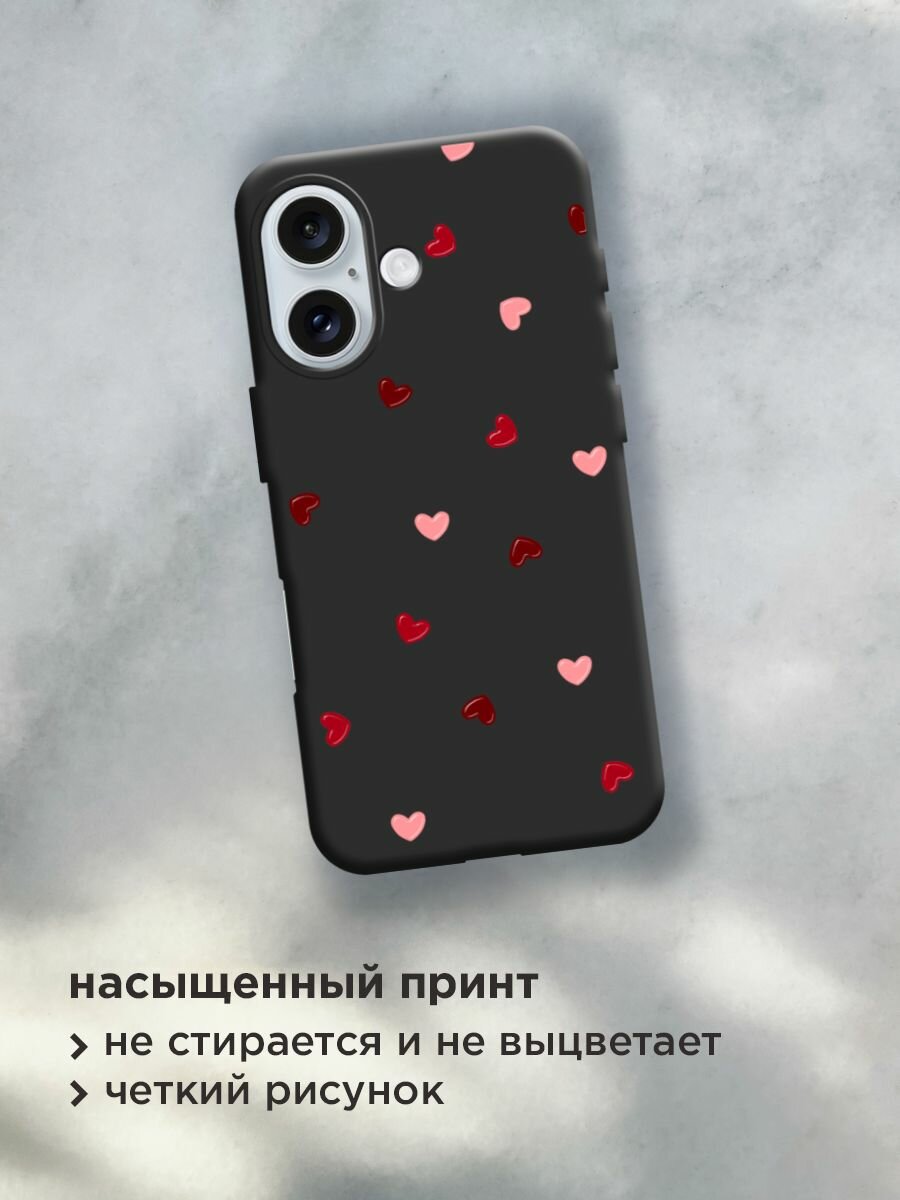 Чехол на Apple iPhone 16 / Айфон 16 с принтом "Бордовые сердечки 1" — фото 1