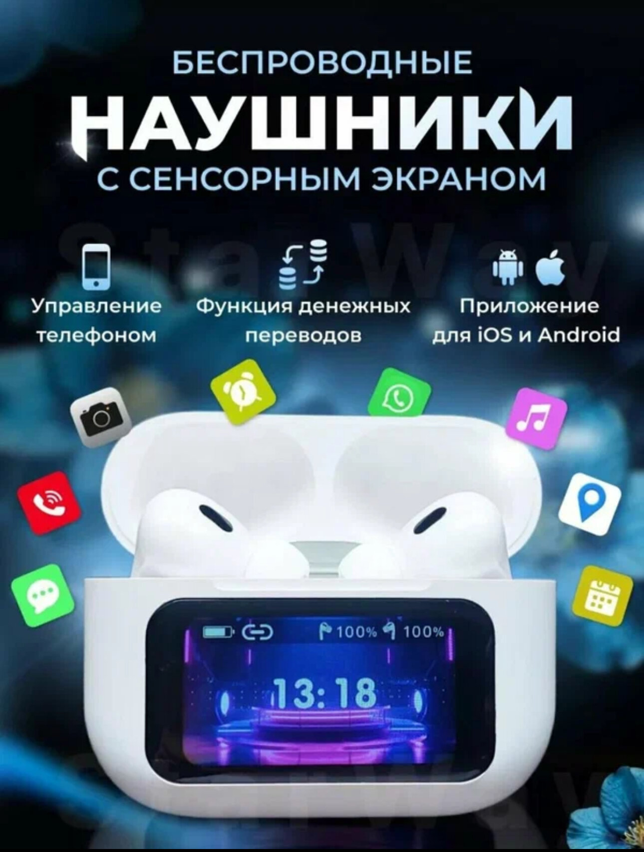 Беспроводные наушники Pods Pro 2 ANC/ENC, с сенсорным экраном. Брелок и кабель — в подарок