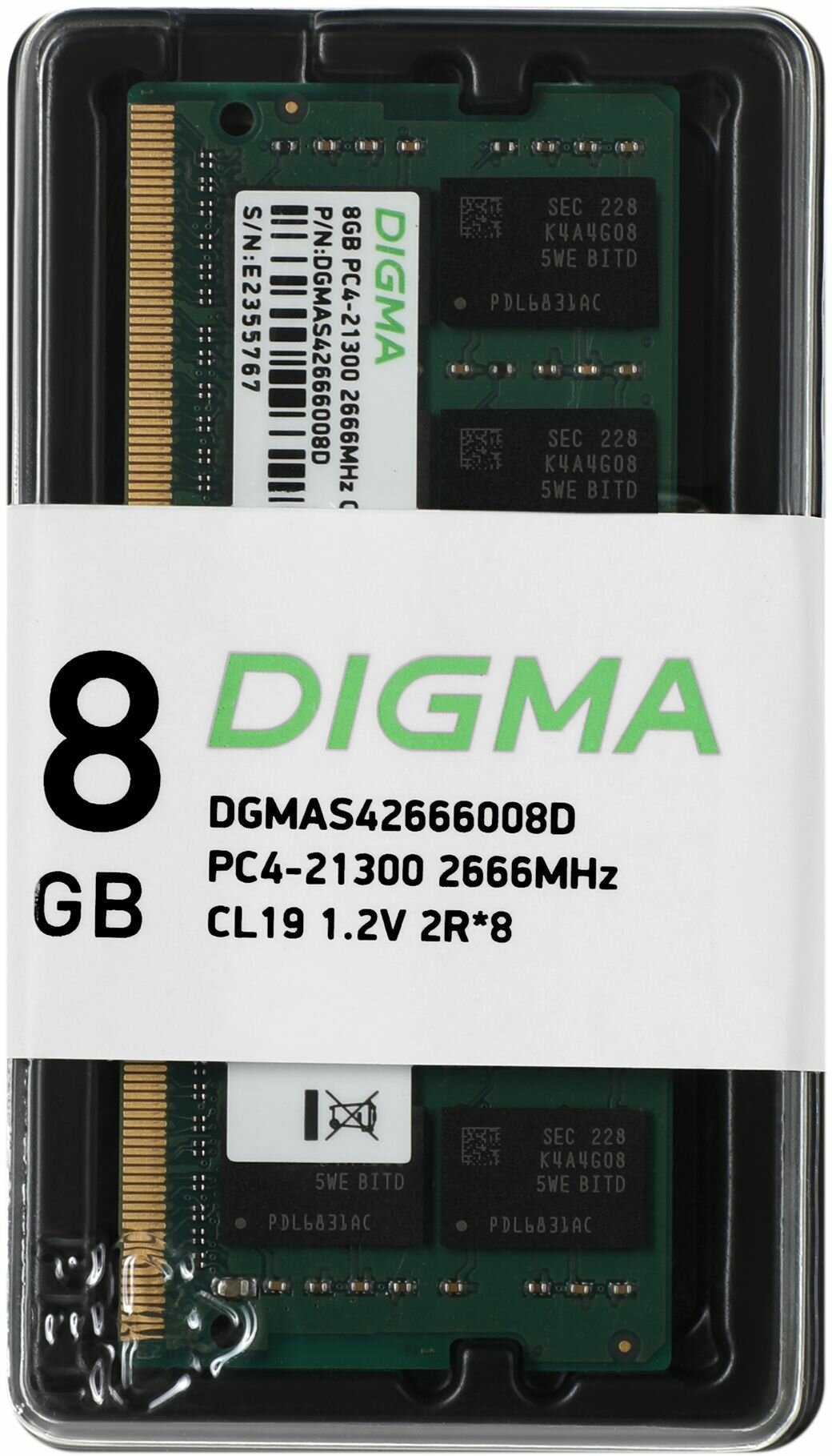 Оперативная память Digma DDR4 8ГБ 2666MHz PC4-21300 CL19 SO-DIMM 1.2В dual rank