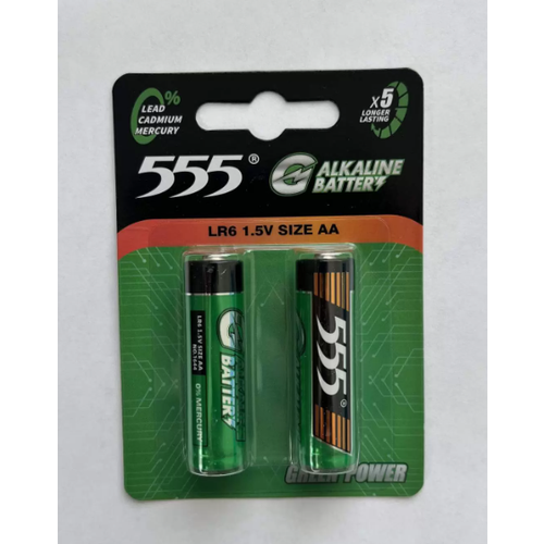 Элементы питания 555 AA LR6 алкалиновые, 2 шт