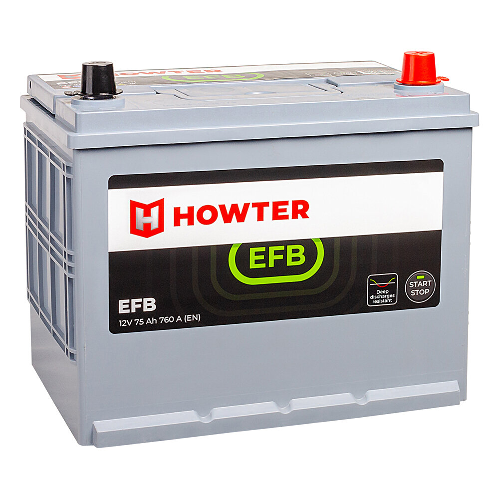 EFB 75R 760А Обратная полярность 75 Ач (264x175x220) HOWTER - фото №1