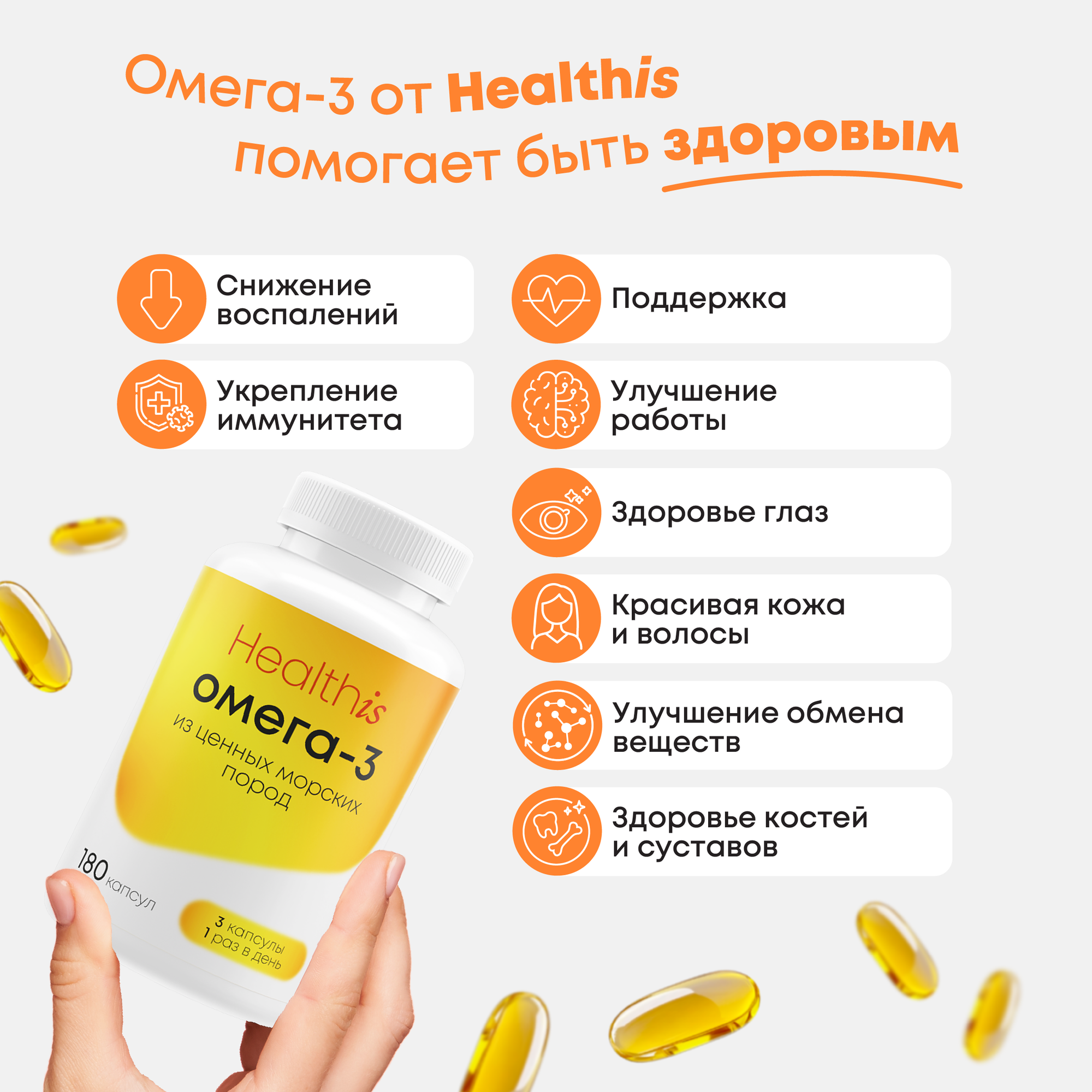 Изображение Омега 3, Омега 3 1000мг Рыбий жир Omega 3 Fish Oil Concentrate, 180 капсул, БАд для иммунитета
