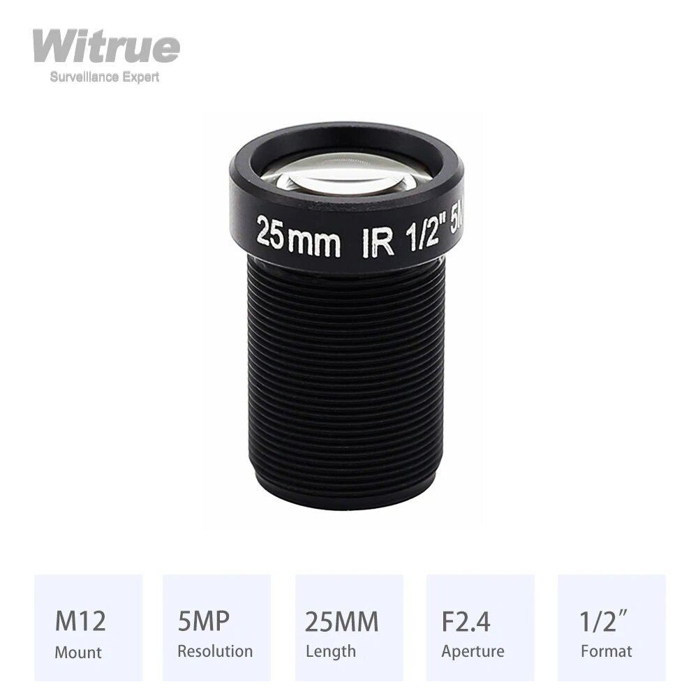 Witrue HD 5,0 мегапикселей 25 мм M12 CCTV объектив 1/2 дюйма F2.4 для IP-камер наблюдения с большим расстоянием до 50 м, Lens 650nm Filter