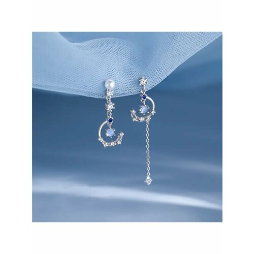фото Серьги непарные, эмаль, золотой, голубой be self true jewel