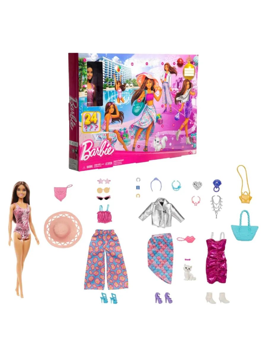 Кукла Barbie Mattel - Адвент-календарь куклы Барби HKB09 содержит 24 тематических сюрприза