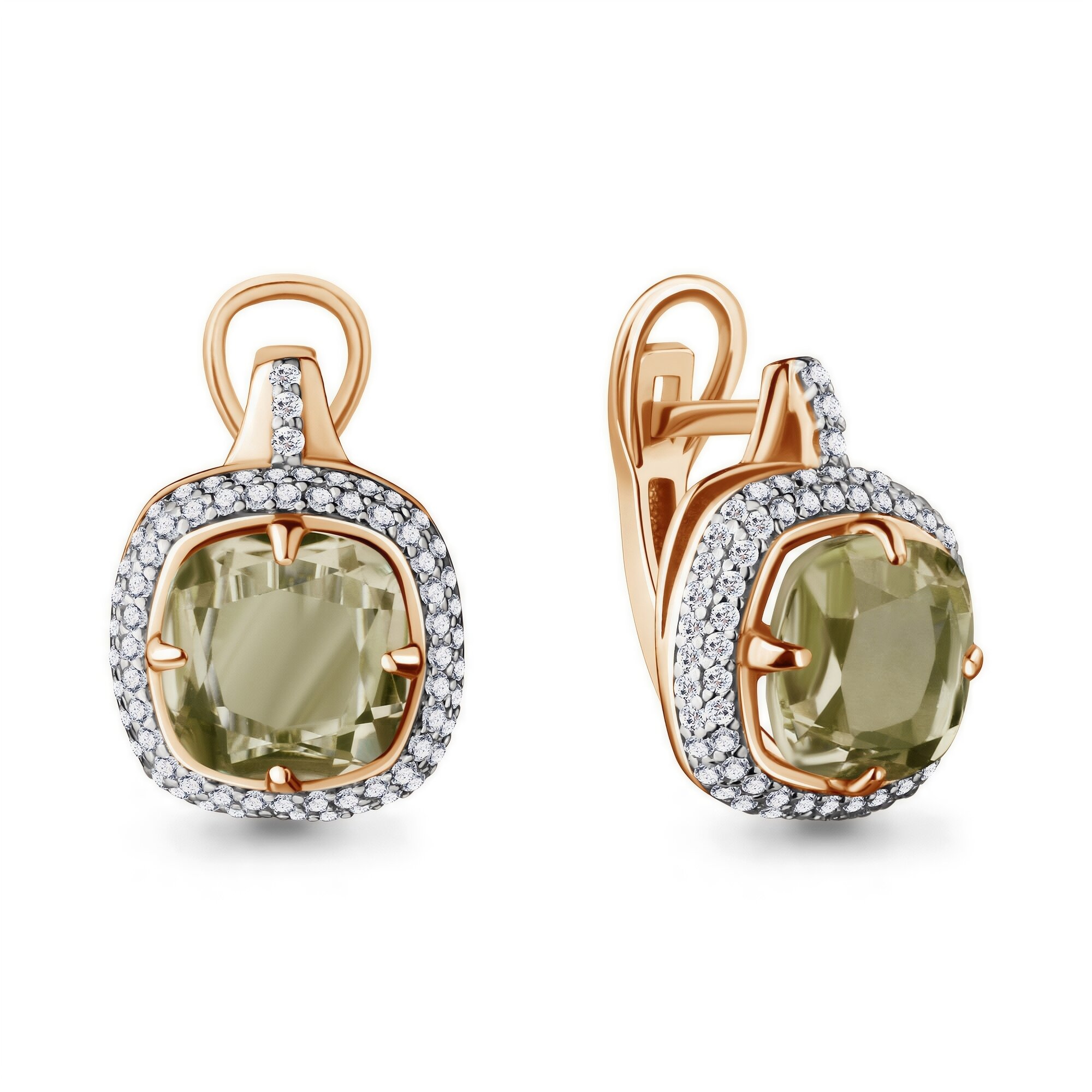 Серьги Diamant online, серебро, 925 проба, золочение, фианит, кварц