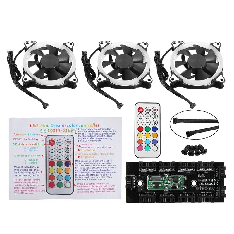 3pcs 12V 120mm Computer Case PC Вентилятор охлаждения RGB Adjustable LED Quiet + IR Remote Новый Silent Вентилятор Cooling Cooler Вентилятор For CPU