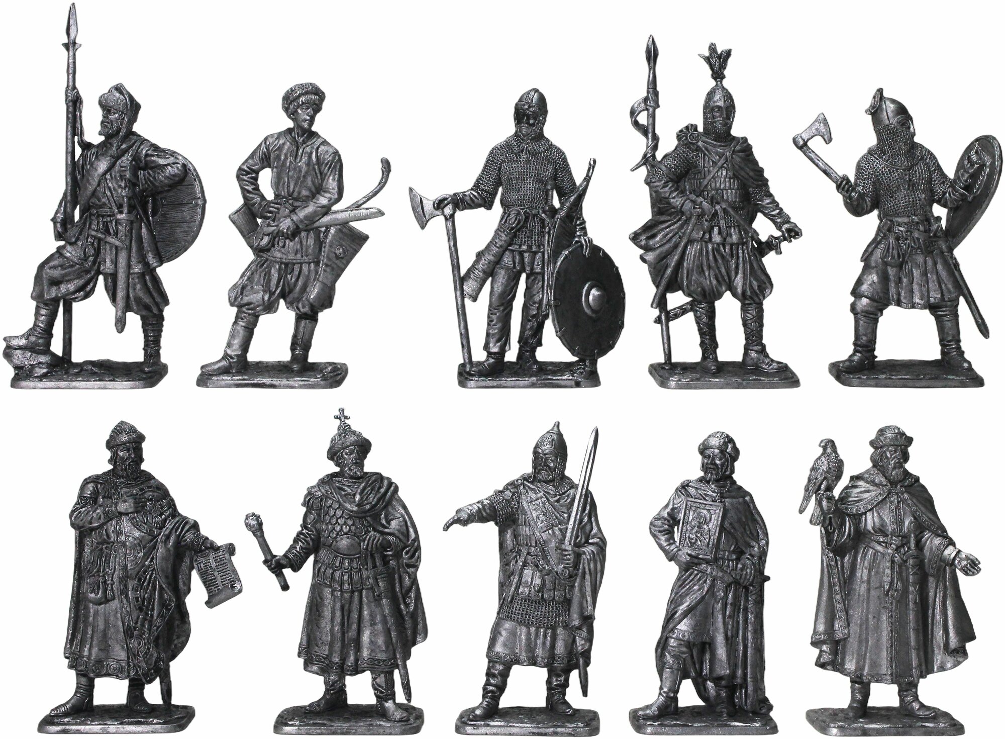 "Русские средневековые воины" №10-5ЕК (10 н/к) в картонной коробке набор оловянных солдатиков некрашенных