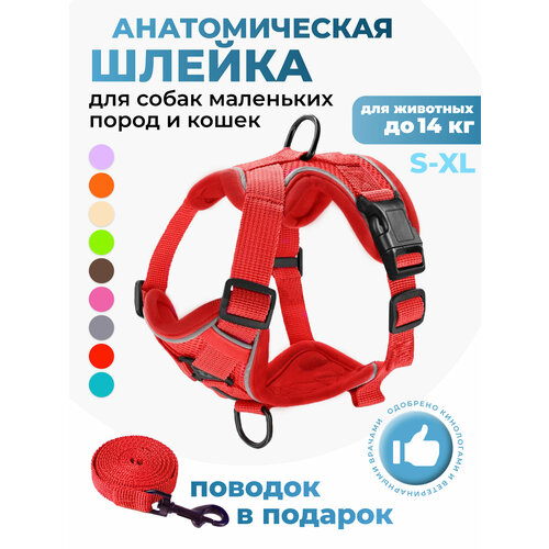 Шлейка прогулочная для собак и кошек регулируемая Wonder Pet / размер XL / красная