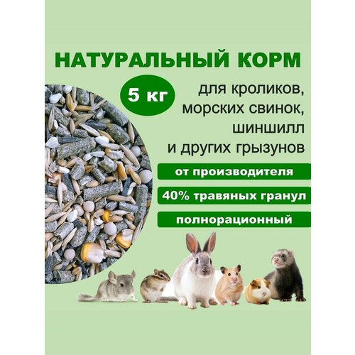 Корм сухой для кроликов, шиншилл, морских свинок, дегу "Премиум" с травяными гранулами, 5000 гр.