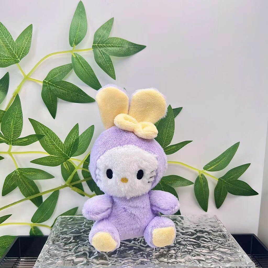 Прелестный ключник кот плюшевый для пары с милым кроликом дизайн фиолетовый