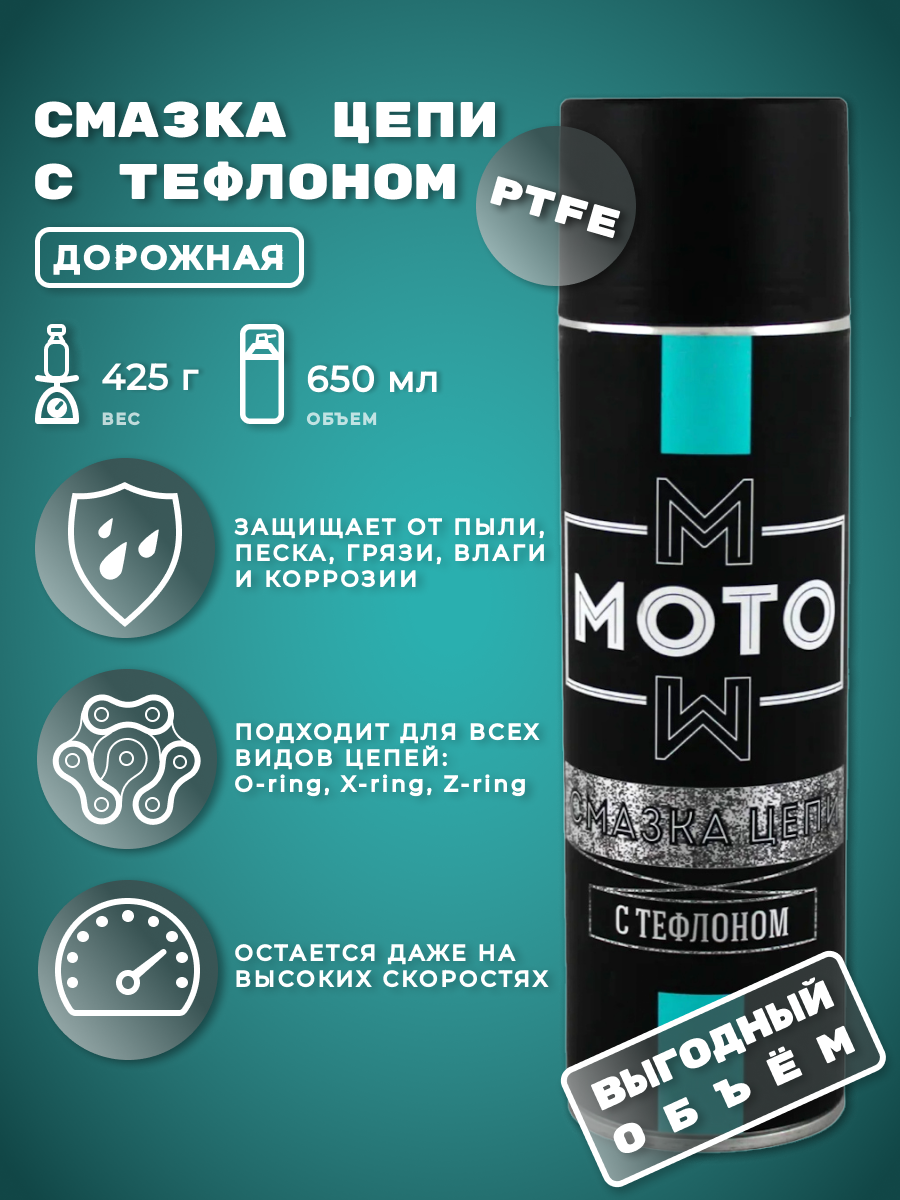 Смазка для цепи с тефлоном "МОТО", дорожная, белая, синтетическая, 650мл
