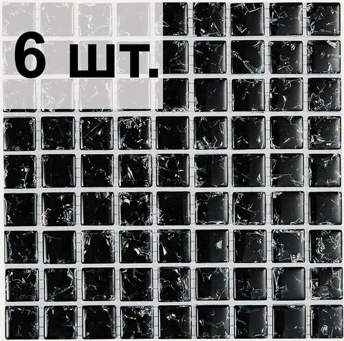 Изображение товара Мозаика "Роскошная мозаика" МС 448-Л моно черная, чип 15х15 мм. Комплект 6 шт, закаленное стекло