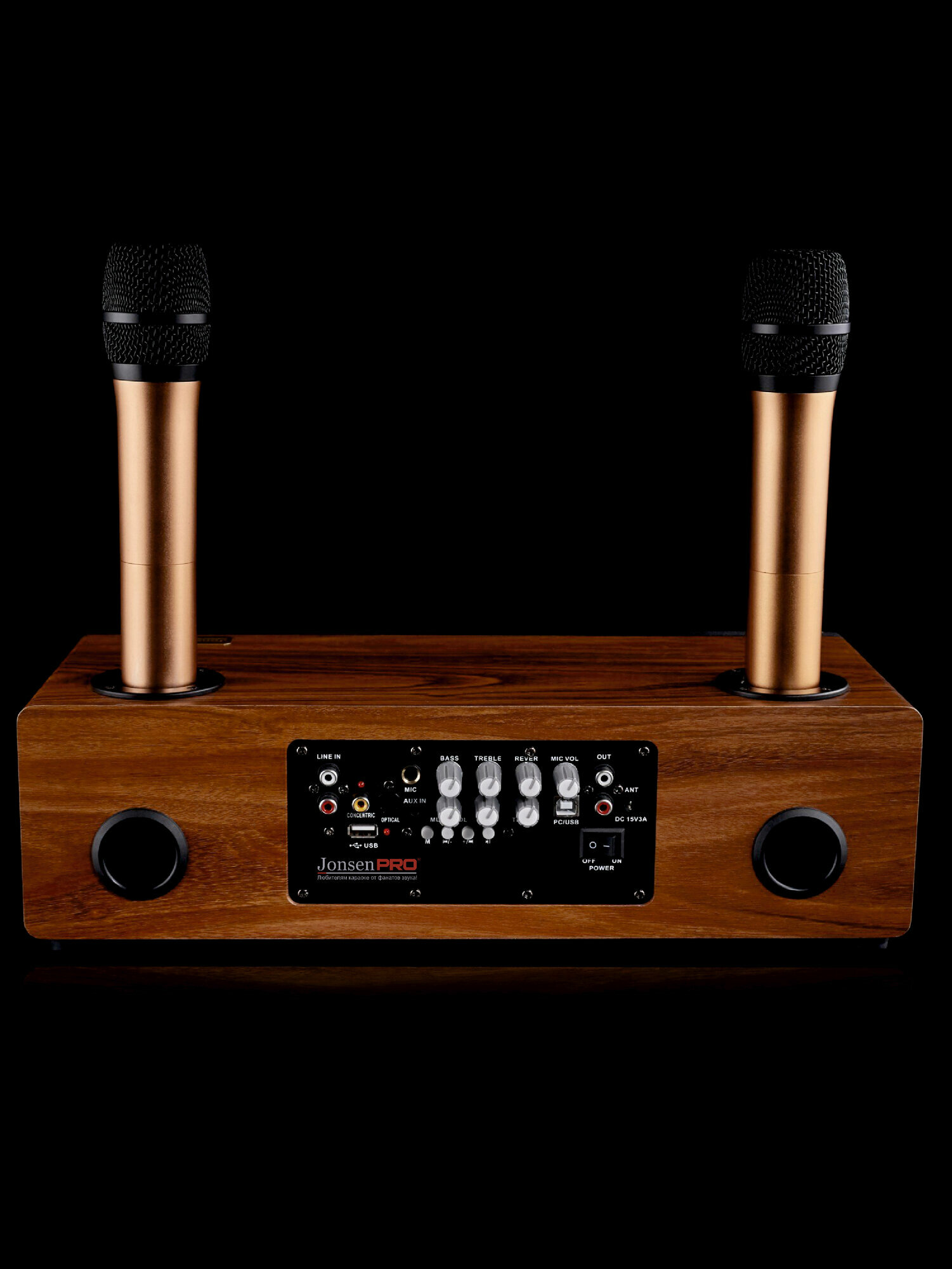 Караоке система для дома Jonsen PRO 2.1 с двумя микрофонами, мощность 130Вт и Bluetooth — фото 1