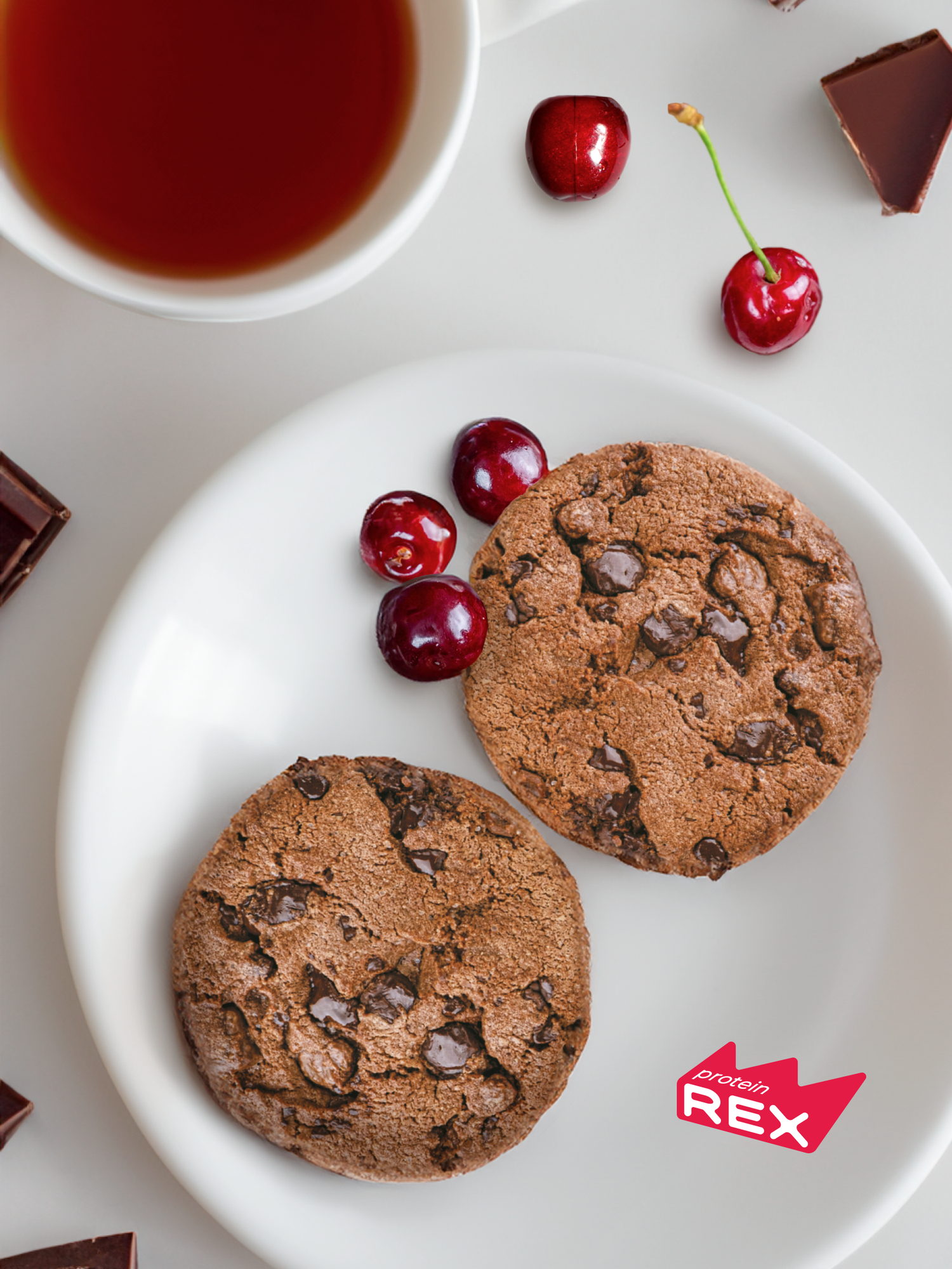 Печенье протеиновое ProteinRex Шоколад-вишня COOKIE 12уп х2шт без сахара 50 г, 170 ккал, овсяный десерт, спортивное питание, спортивное печенье — фото 1