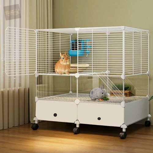 Изображение товара Клетка для кролика С колесами двойной Можно также использовать для шиншилл и морских свинок