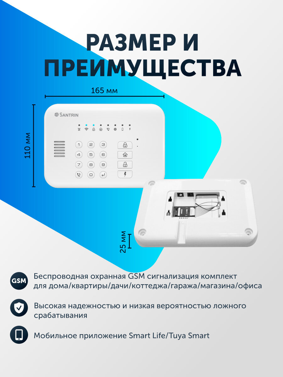 Охранная сигнализация для дома, дачи, гаража, беспроводной комплект gsm + wifi умный дом Smart Life, Tuya Smart — фото 1
