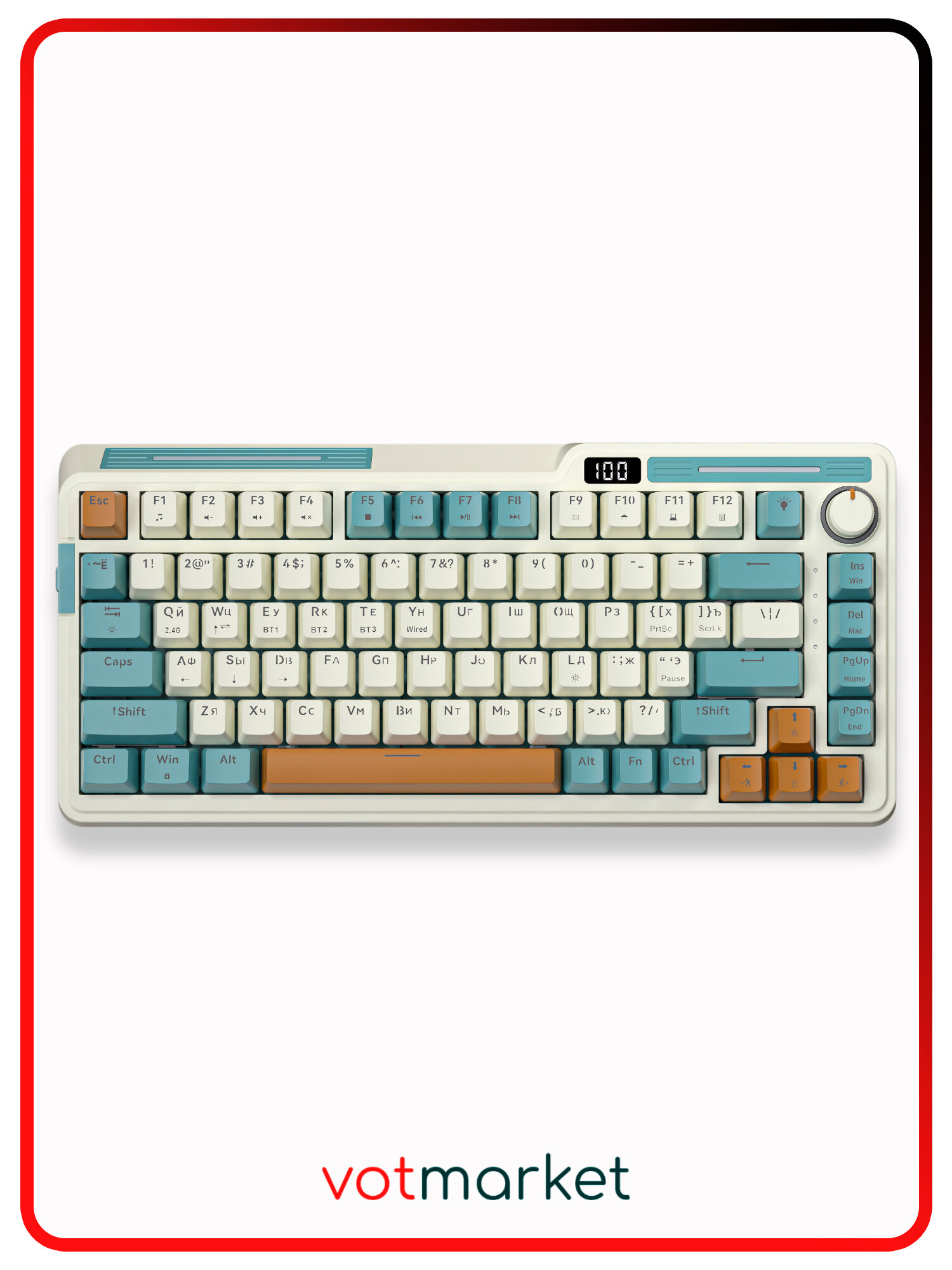 Механическая клавиатура VOROTEX SK820W, Hot Swap Yellow Switch, беспроводная, 75%, бежевый/зелёный