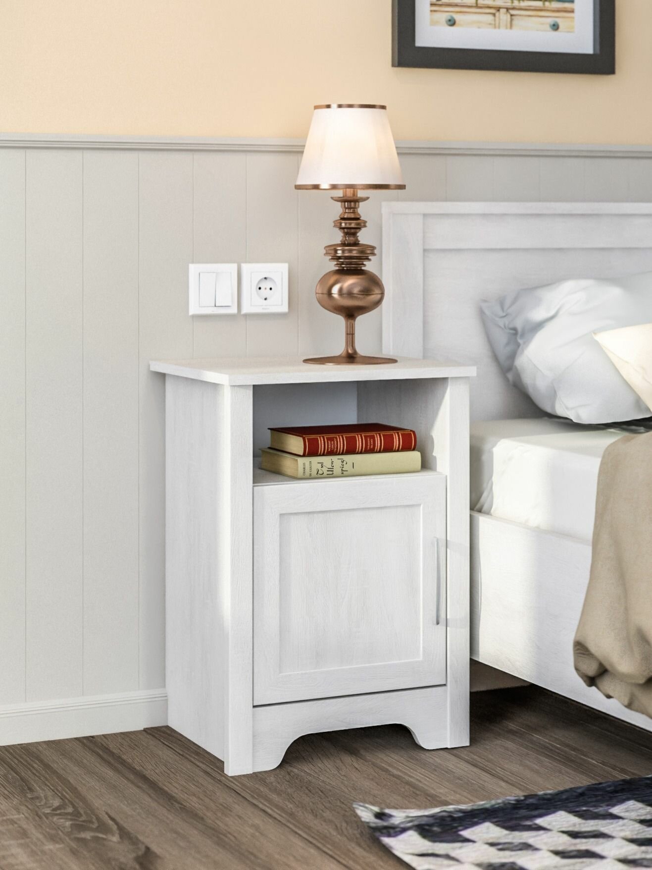 Прикроватная тумба столплит Прованс СБ-2564/1 напольная с полкой кдсп Дуб Сонома Белый 44*63*36 см.