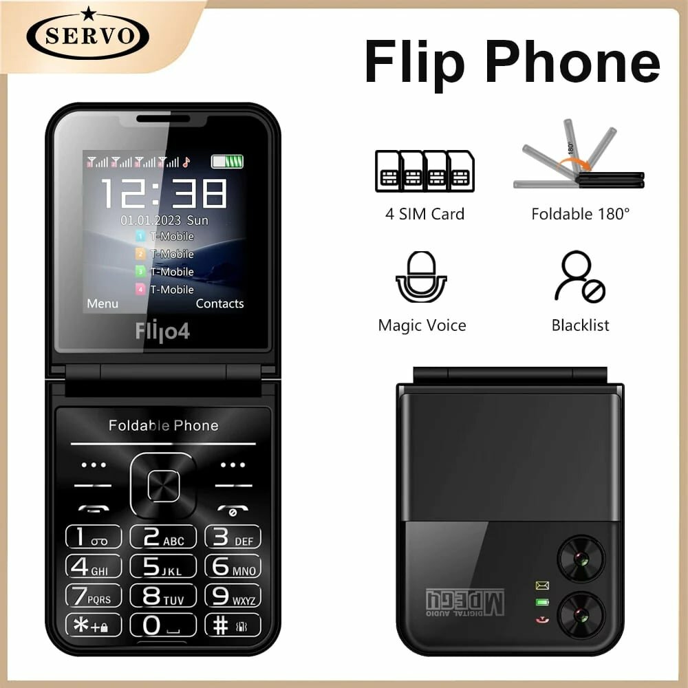 Телефон, 2.6", Bluetooth, 4 SIM, складной, раскладной, стильный, прочный