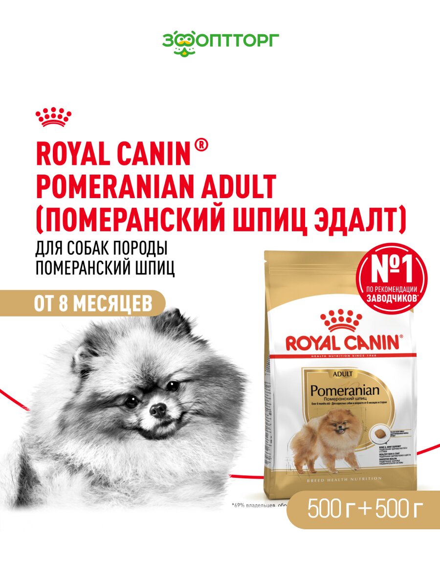 Сухой корм Royal Canin Pomeranian Adult Dry для собак породы померанский шпиц Птица, 500 г х 2 шт.