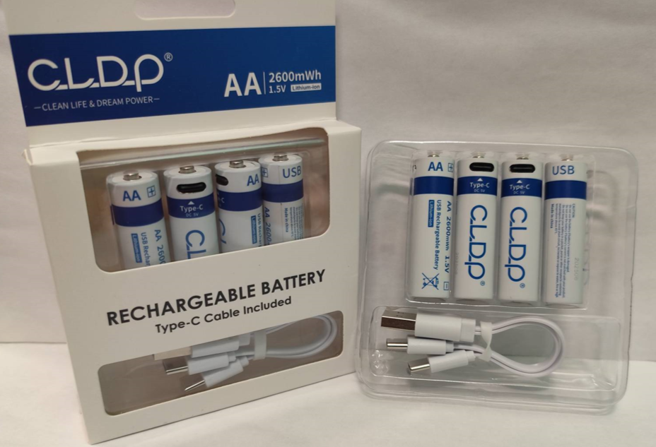 Аккумуляторные батарейки АА 1,5 v 2600 mWh с зарядкой от USB кабеля, 4 шт.