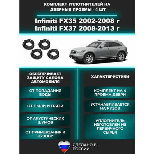 фото Комплект уплотнителей на проем дверей для infiniti fx35 2002-2008 год, fx37 / инфинити фх35, фх37 (на 4 двери) prorezin