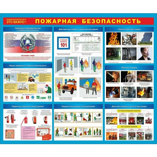 Стенд Пожарная безопасность в общественном здании размер 1200 х 1000 пластик 3 мм