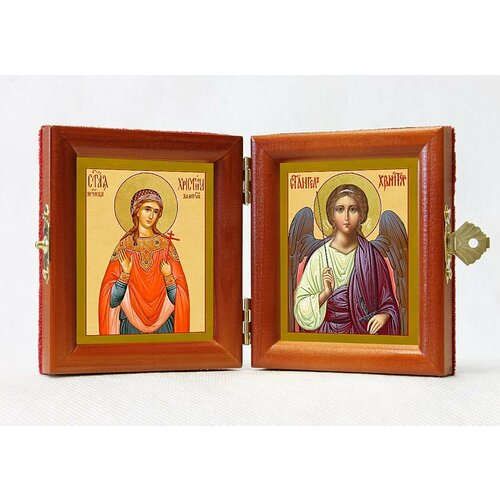 Складень именной Мученица Христина Лампсакийская - Ангел Хранитель, из двух икон 8*9,5 см