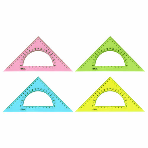 Треугольник 45°, 16см СТАММ, пластиковый, с транспортиром, прозрачный, неоновые цвета, ассорти, 8 штук стамм угольник neon crystal 45° 16 см 20 шт тк57 в ассортименте