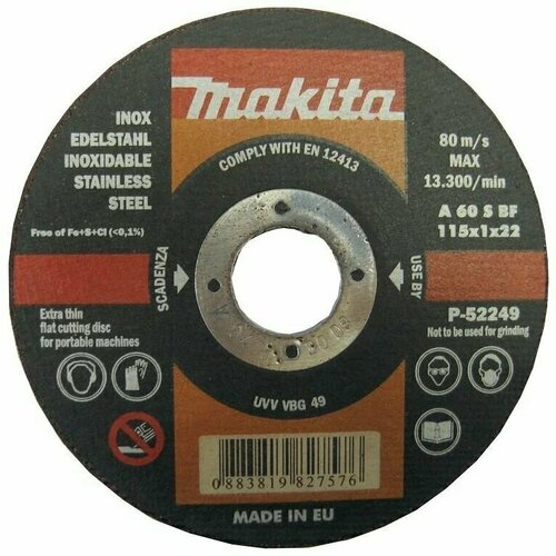 Диск отрезной Makita 115*1,0*22,23 для нержавеющей стали P-52249 диск отрезной makita p 52174