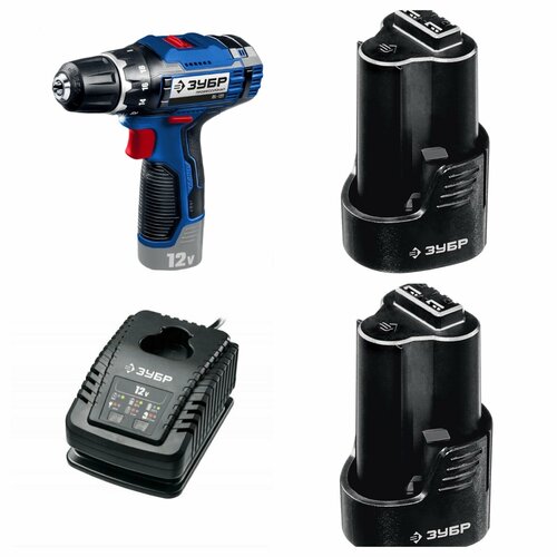 Дрель-шуруповерт Зубр DL-121 c набором инстументов зарядное устройство две аккумуляторные батареи без кейса 1150000₽