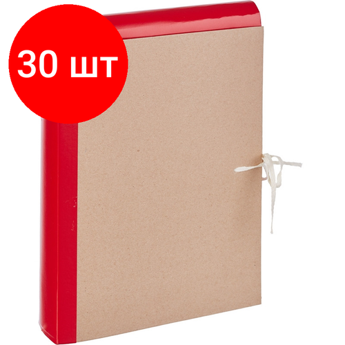 Комплект 30 штук, Папка архивная крафт/бумвинил ATTACHE 5см 4 завязки, красн.