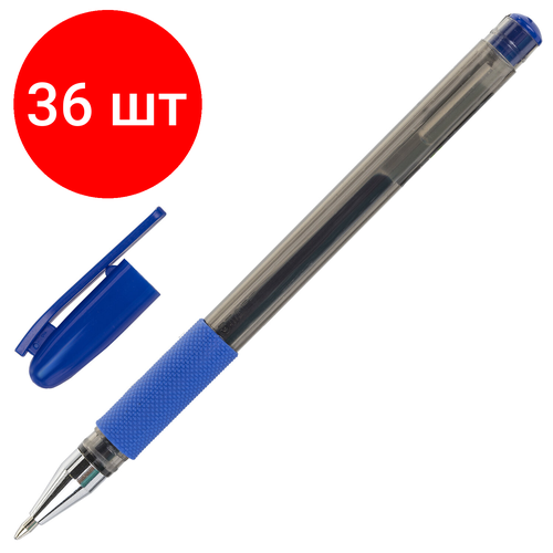 staff ручка гелевая с грипом staff basic needle черная игольчатый узел 0 5мм линия 0 35мм 143679 Комплект 36 шт, Ручка гелевая с грипом STAFF Basic, синяя, корпус тонированный, узел 0.5 мм, линия письма 0.35 мм, 143676