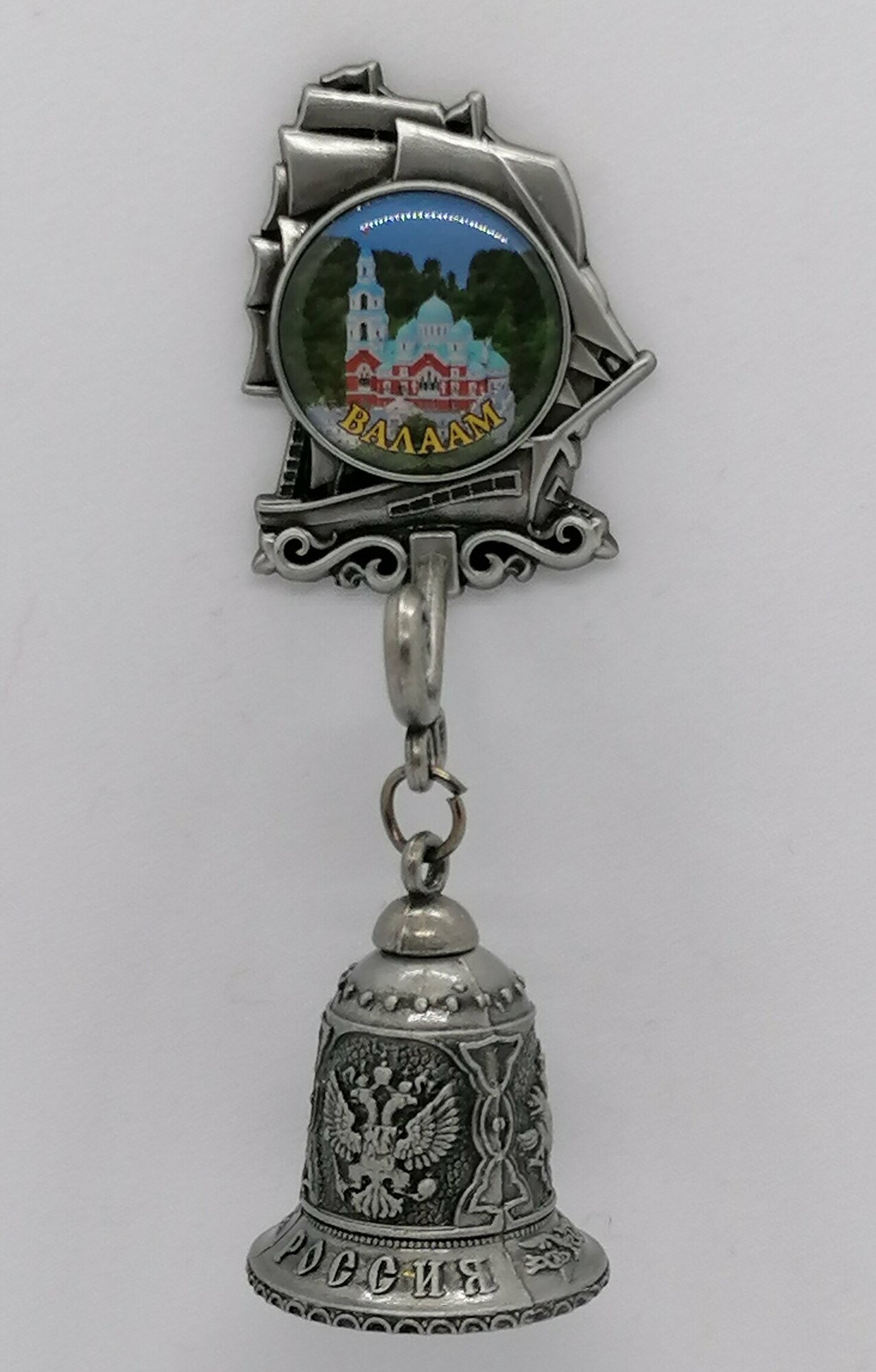 Магнит-колокольчик "валаам-парусник " , серебро — фото 1