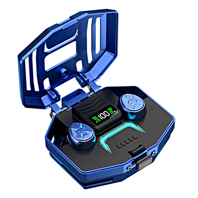 Беспроводные наушники TWS DX-03, Cенсорные Bluetooth наушники для смартфона, Подсветка, Зарядный кейс, Синий/Серый
