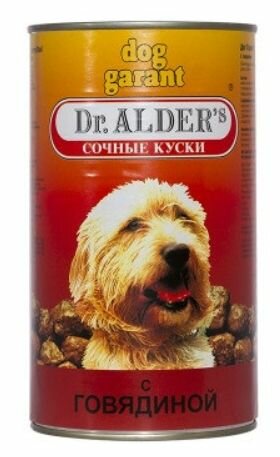 Dr. Alders Консервы для собак Dog Garant, сочные кусочки из говядины в желе, 1230 г